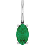 14K Gold Oval Natural Emerald Solitaire Pendant - White Gold