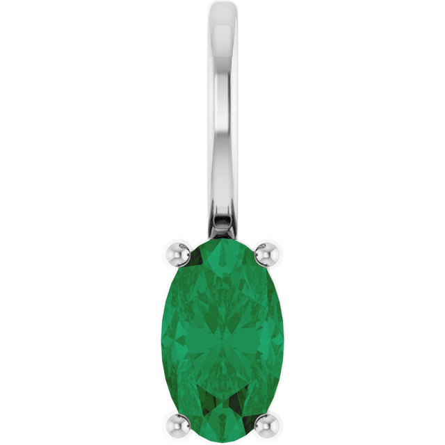 14K Gold Oval Lab-Grown Emerald Solitaire Pendant - White Gold