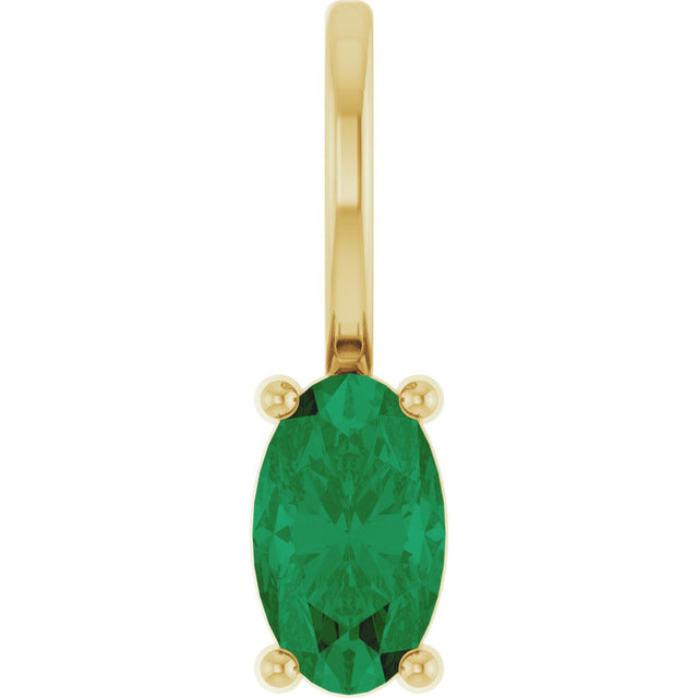 14K Gold Oval Lab-Grown Emerald Solitaire Pendant - Yellow Gold