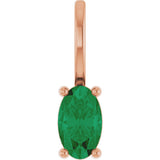 14K Gold Oval Natural Emerald Solitaire Pendant - Rose Gold