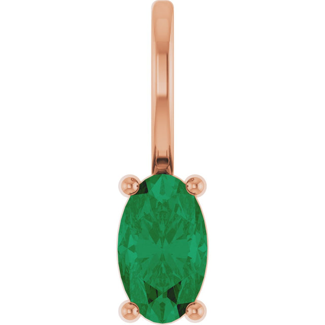 14K Gold Oval Natural Emerald Solitaire Pendant - Rose Gold