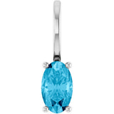 14K Gold Oval Natural Aquamarine Solitaire Pendant - White Gold