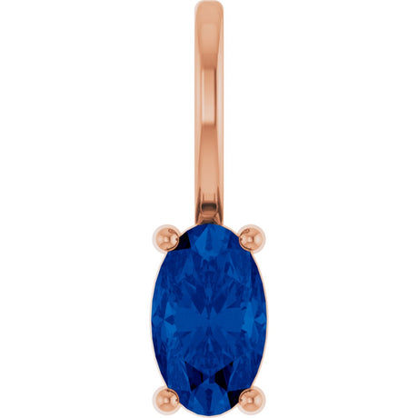 14K Gold Oval Natural Blue Sapphire Solitaire Pendant - Rose Gold