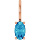 14K Gold Oval Natural Blue Zircon Solitaire Pendant - Rose Gold