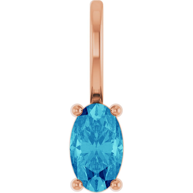 14K Gold Oval Natural Blue Zircon Solitaire Pendant - Rose Gold