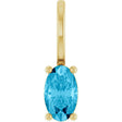 14K Gold Oval Natural Aquamarine Solitaire Pendant - Yellow Gold