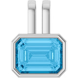 Platinum Emerald Natural Swiss Blue Topaz Bezel-Set Solitaire Pendant