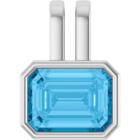 Platinum Emerald Natural Swiss Blue Topaz Bezel-Set Solitaire Pendant