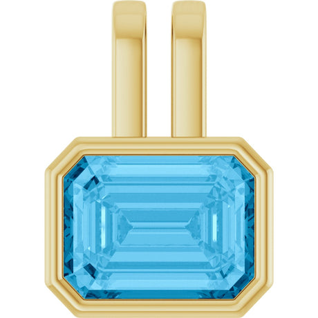 14K Gold Emerald Natural Swiss Blue Topaz Bezel-Set Solitaire Pendant - Yellow Gold