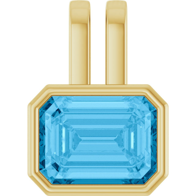 14K Gold Emerald Natural Swiss Blue Topaz Bezel-Set Solitaire Pendant - Yellow Gold