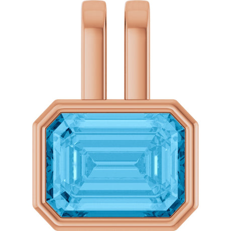 14K Gold Emerald Natural Swiss Blue Topaz Bezel-Set Solitaire Pendant - Rose Gold