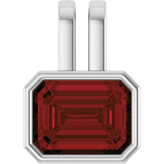 14K Gold Emerald Natural Mozambique Garnet Bezel-Set Solitaire Pendant - White Gold