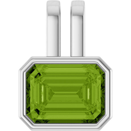 Platinum Emerald Natural Peridot Bezel-Set Solitaire Pendant