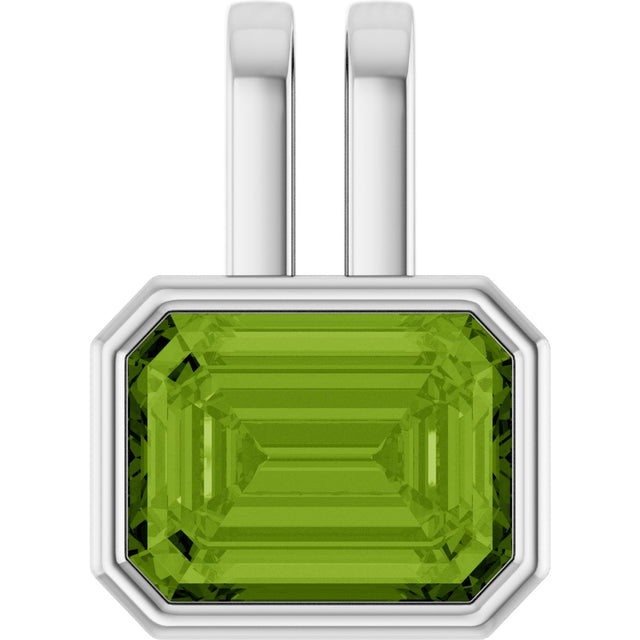 Platinum Emerald Natural Peridot Bezel-Set Solitaire Pendant