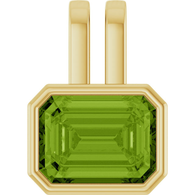 14K Gold Emerald Natural Peridot Bezel-Set Solitaire Pendant - Yellow Gold