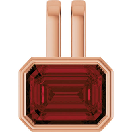 14K Gold Emerald Natural Mozambique Garnet Bezel-Set Solitaire Pendant - Rose Gold