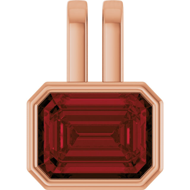 14K Gold Emerald Natural Mozambique Garnet Bezel-Set Solitaire Pendant - Rose Gold