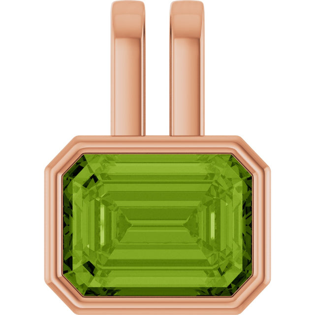14K Gold Emerald Natural Peridot Bezel-Set Solitaire Pendant - Rose Gold