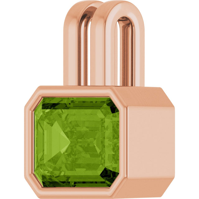 14K Gold Emerald Natural Peridot Bezel-Set Solitaire Pendant - Rose Gold - view 2