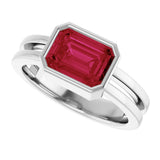 14K Gold Emerald Lab-Grown Ruby Bezel-Set Solitaire Ring - White Gold - view 5