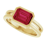 14K Gold Emerald Lab-Grown Ruby Bezel-Set Solitaire Ring - Yellow Gold - view 5