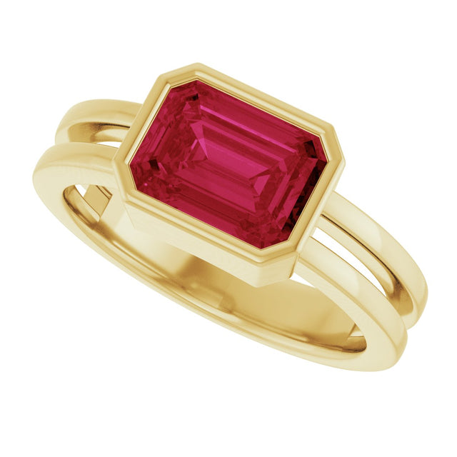 14K Gold Emerald Lab-Grown Ruby Bezel-Set Solitaire Ring - Yellow Gold - view 5