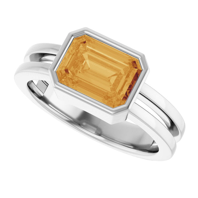 14K Gold Emerald Natural Citrine Bezel-Set Solitaire Ring - White Gold - view 5