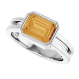 Platinum Emerald Natural Citrine Bezel-Set Solitaire Ring - view 5