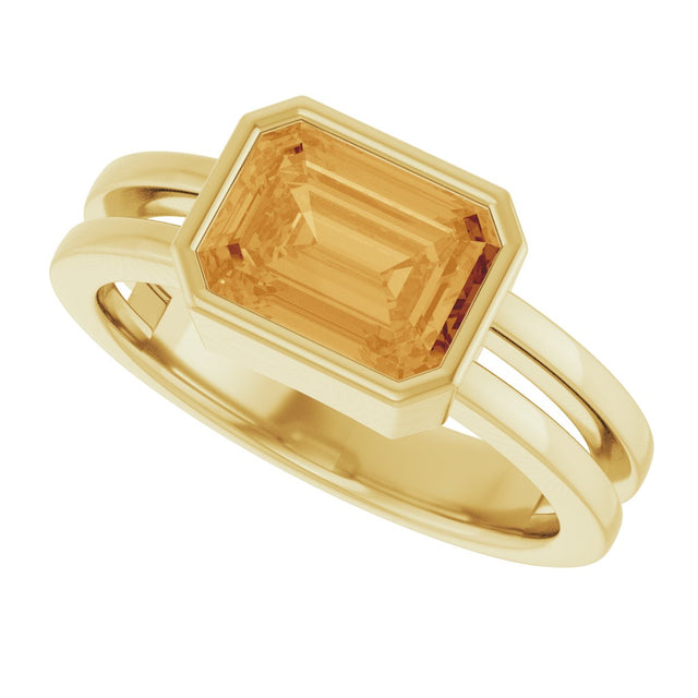 14K Gold Emerald Natural Citrine Bezel-Set Solitaire Ring - Yellow Gold - view 5