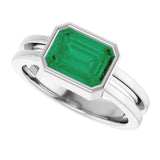 Platinum Emerald Lab-Grown Emerald Bezel-Set Solitaire Ring - view 5