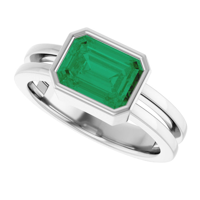 Platinum Emerald Lab-Grown Emerald Bezel-Set Solitaire Ring - view 5