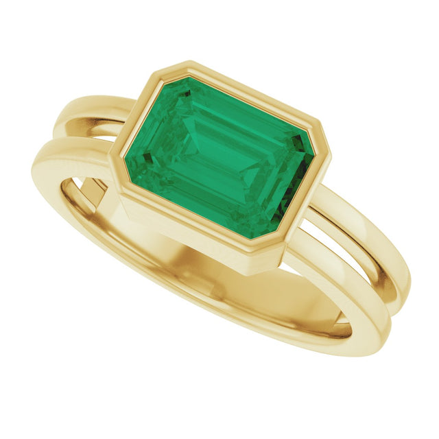 14K Gold Emerald Lab-Grown Emerald Bezel-Set Solitaire Ring - Yellow Gold - view 5