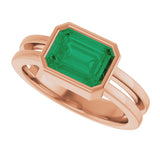 14K Gold Emerald Lab-Grown Emerald Bezel-Set Solitaire Ring - Rose Gold - view 5