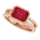 14K Gold Emerald Lab-Grown Ruby Bezel-Set Solitaire Ring - Rose Gold - view 5
