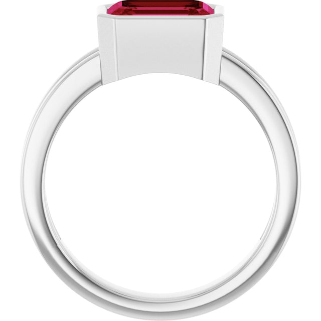 14K Gold Emerald Lab-Grown Ruby Bezel-Set Solitaire Ring - White Gold - view 2