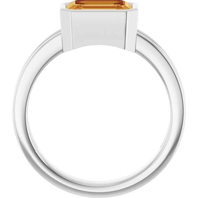 14K Gold Emerald Natural Citrine Bezel-Set Solitaire Ring - White Gold - view 2