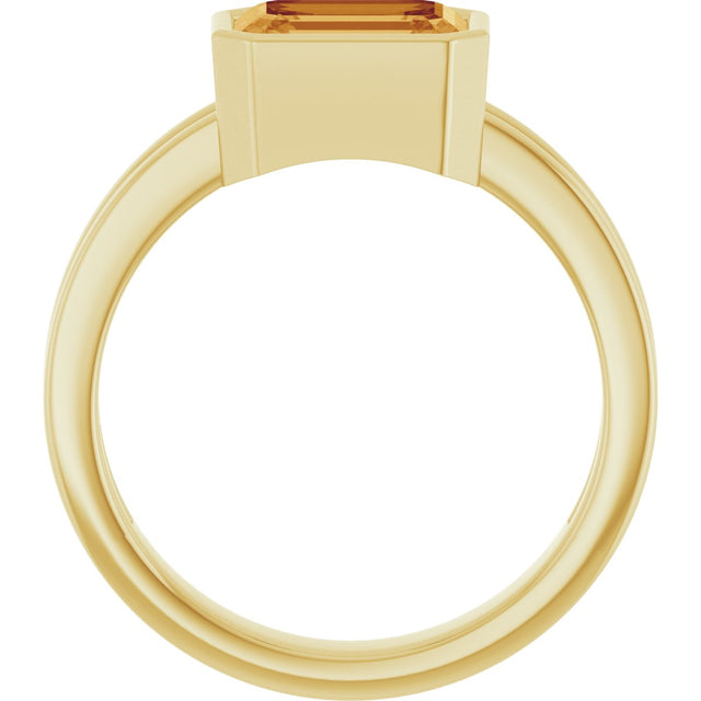 14K Gold Emerald Natural Citrine Bezel-Set Solitaire Ring - Yellow Gold - view 2