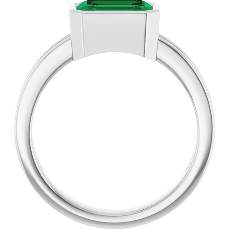 Platinum Emerald Lab-Grown Emerald Bezel-Set Solitaire Ring - view 2