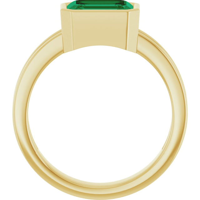 14K Gold Emerald Lab-Grown Emerald Bezel-Set Solitaire Ring - Yellow Gold - view 2