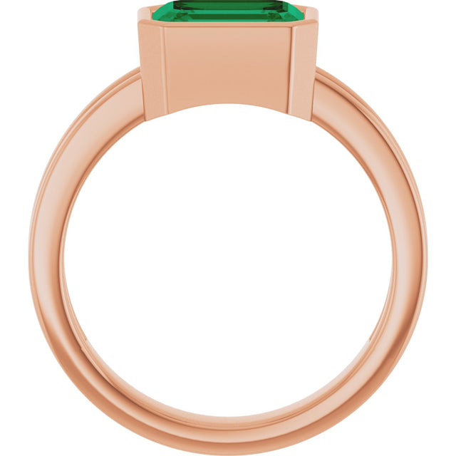 14K Gold Emerald Lab-Grown Emerald Bezel-Set Solitaire Ring - Rose Gold - view 2