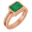 14K Gold Emerald Lab-Grown Emerald Bezel-Set Solitaire Ring - Rose Gold