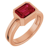 14K Gold Emerald Lab-Grown Ruby Bezel-Set Solitaire Ring - Rose Gold
