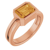 14K Gold Emerald Lab-Grown Citrine Bezel-Set Solitaire Ring