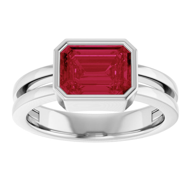 14K Gold Emerald Lab-Grown Ruby Bezel-Set Solitaire Ring - White Gold - view 3