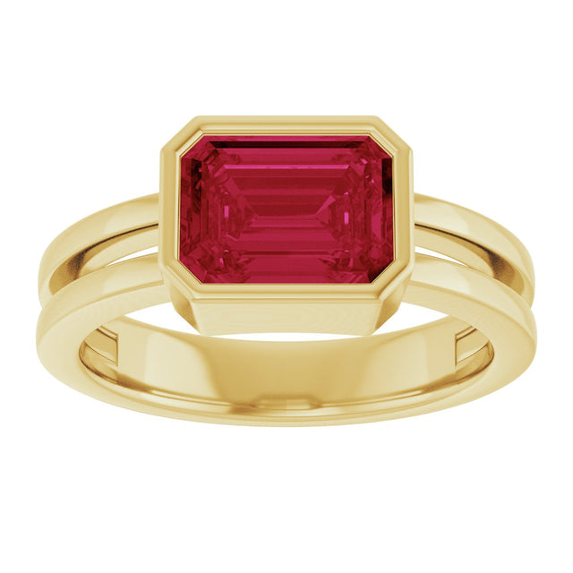 14K Gold Emerald Lab-Grown Ruby Bezel-Set Solitaire Ring - Yellow Gold - view 3