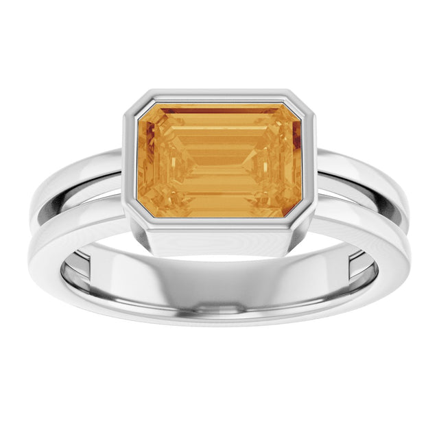 Platinum Emerald Natural Citrine Bezel-Set Solitaire Ring - view 3