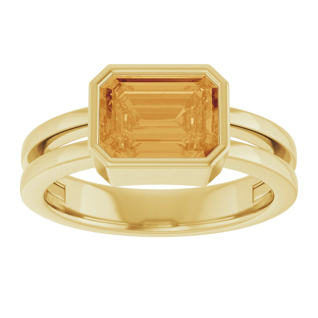 14K Gold Emerald Natural Citrine Bezel-Set Solitaire Ring - Yellow Gold - view 3