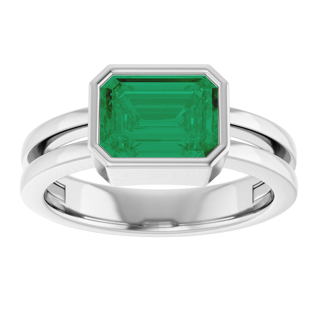 14K Gold Emerald Lab-Grown Emerald Bezel-Set Solitaire Ring - White Gold - view 3