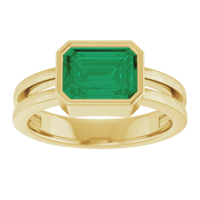 14K Gold Emerald Lab-Grown Emerald Bezel-Set Solitaire Ring - Yellow Gold - view 3