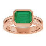 14K Gold Emerald Lab-Grown Emerald Bezel-Set Solitaire Ring - Rose Gold - view 3